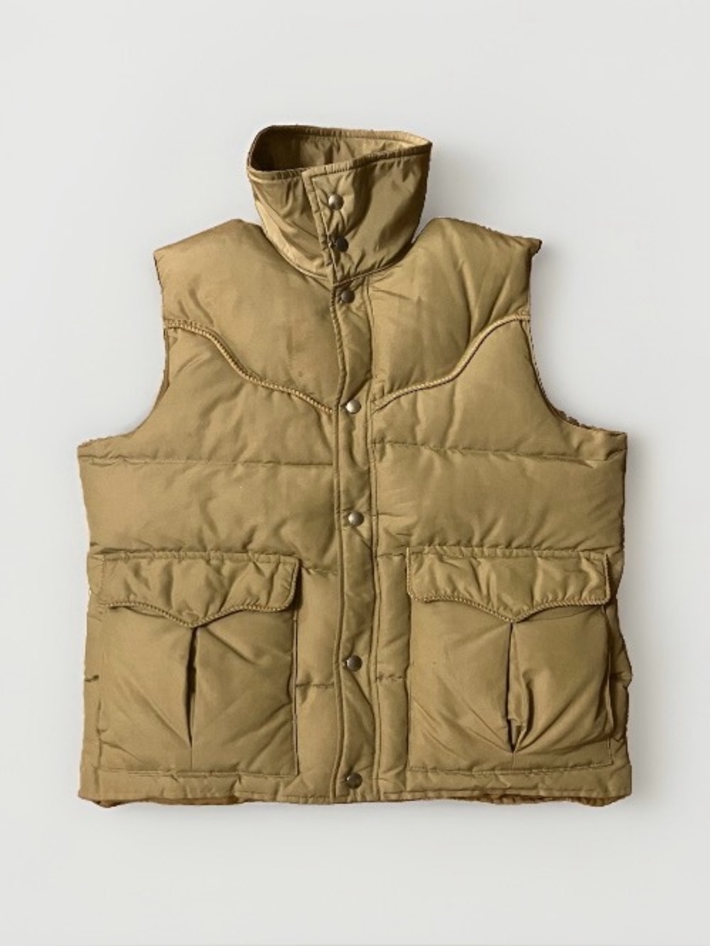 Vintage 80s Down Waterfowl Puffer Vest Tan Large Scovill Snaps Made in Taiwan